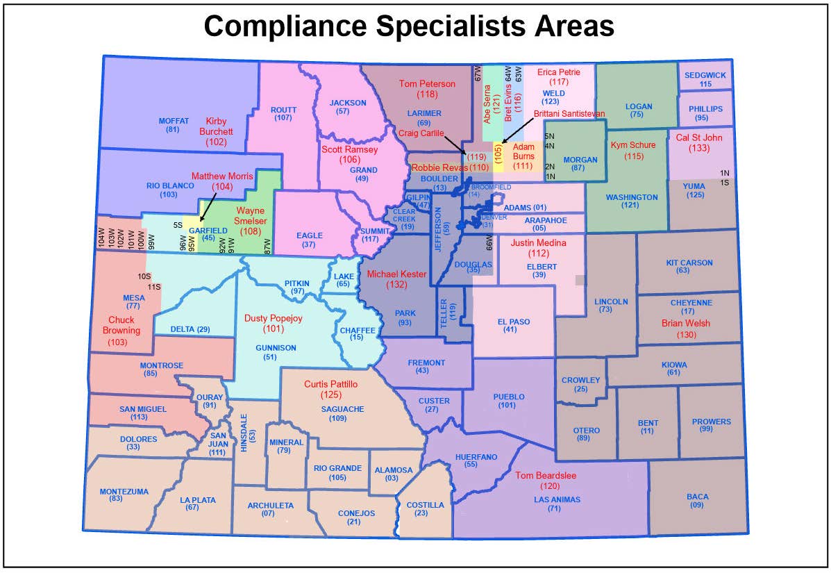 Colorado map showing compliance specialists areas