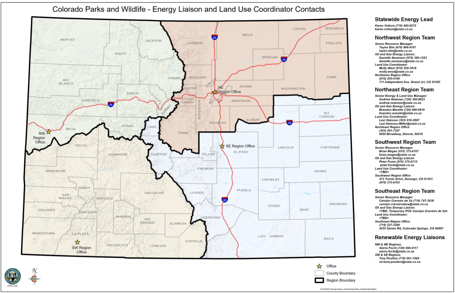Colorado Parks and Wildlife Energy and Land Use Contacts