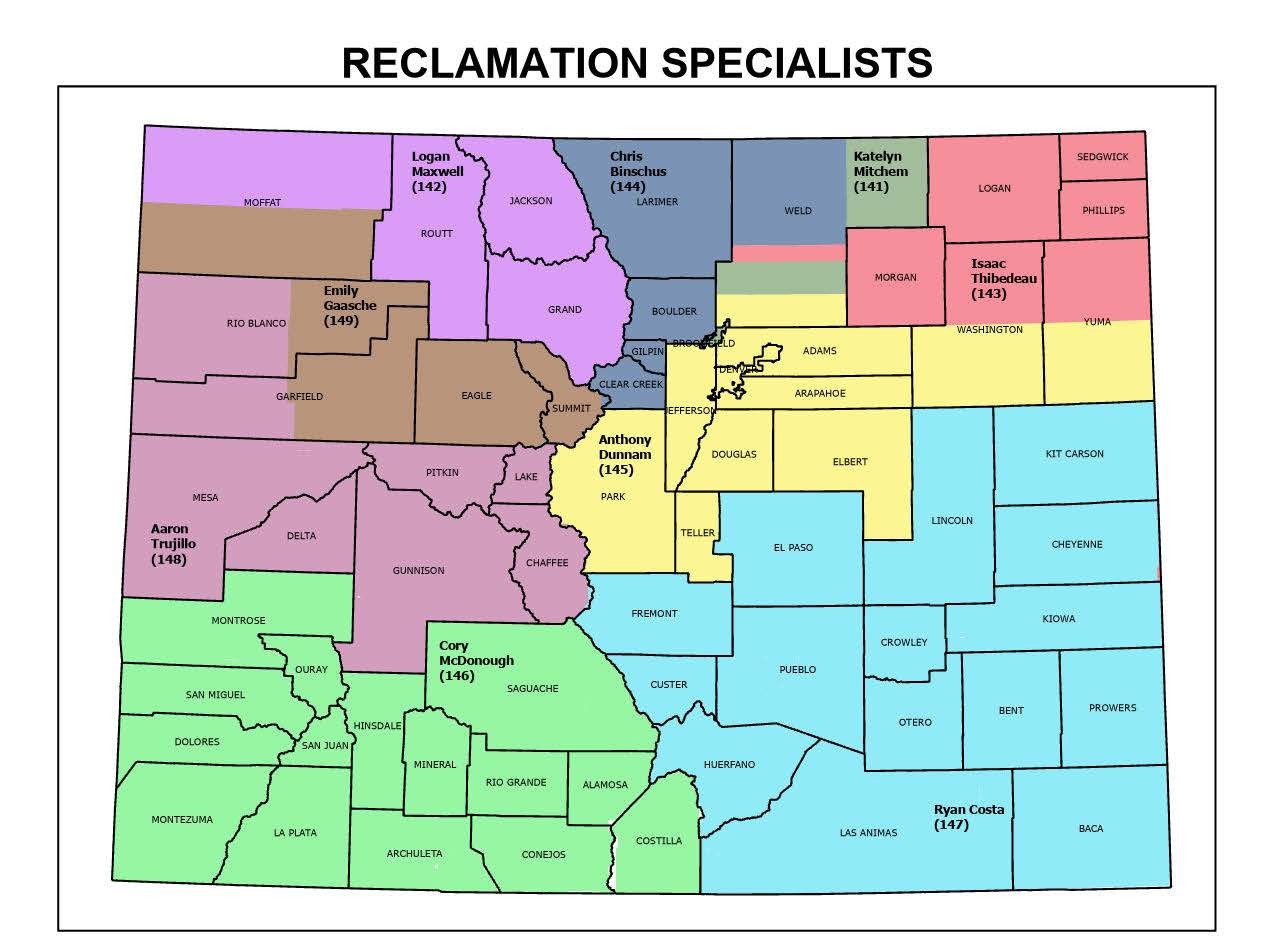 Colorado map of reclamation specialists
