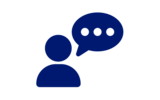 Icon showing figure and speech bubble