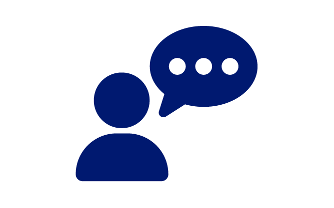 Icon showing figure and speech bubble